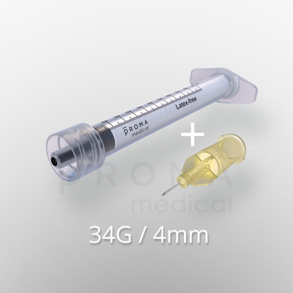 Proma inject LDS Injektionssystem, 34G, 4mm, 1 Kombi-Paket mit je 100 Stück
